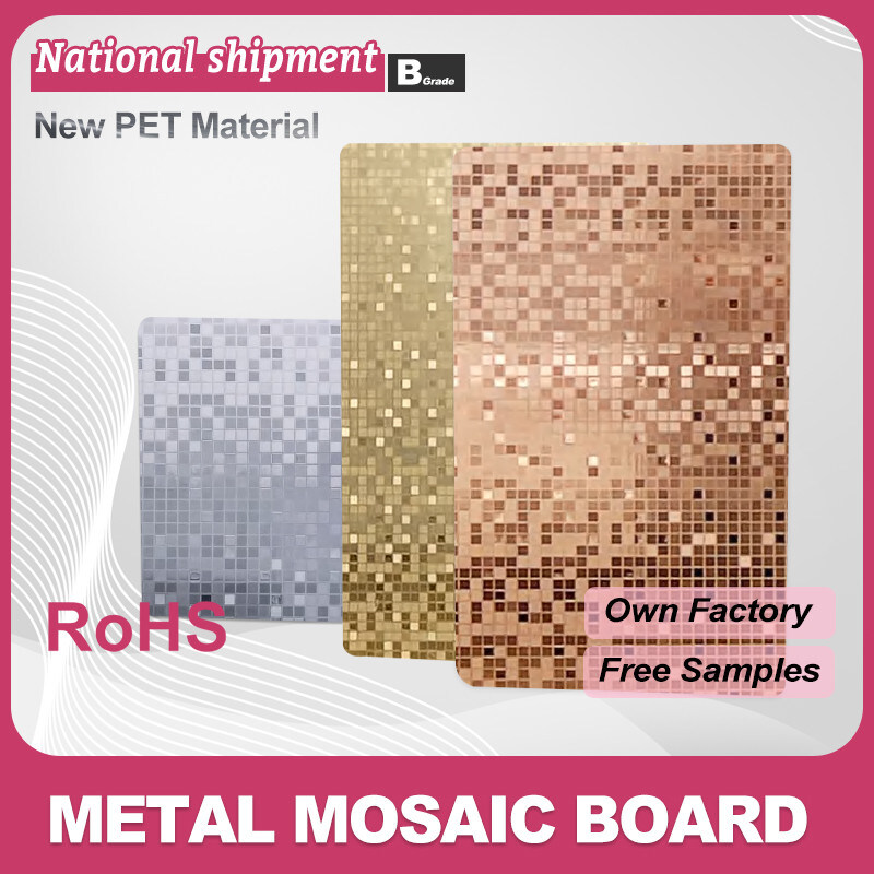 Wanddekorationen für Zuhause Bambus Holzkohle Board Feuchtigkeitsdichte PET Metall Mosaik Wandplatte