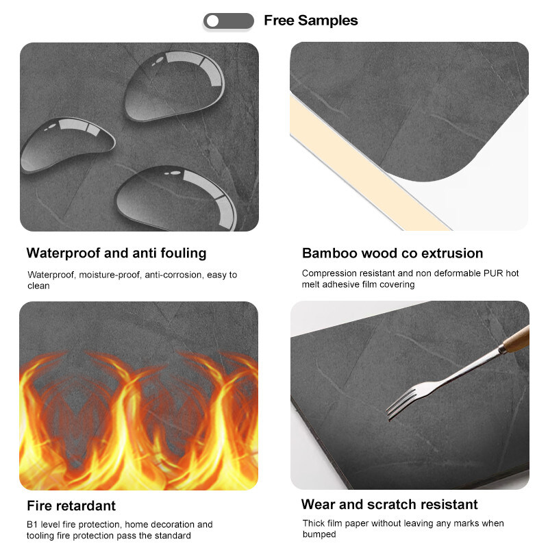 5mm / 8mm Innenarchitektur PVC Marmorblech Bambus Holzkohle Wandbrett